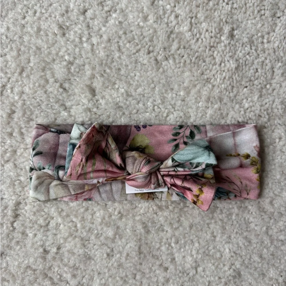 Posh Peanut Floral Pumpkin Pink and Green Headband Bow